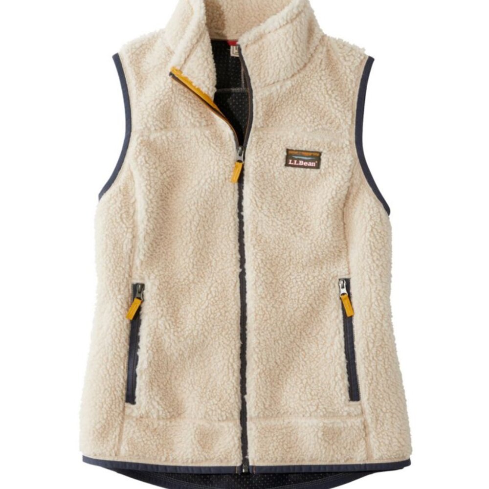 L.L. Bean Cream Sherpa Fleece Vest with Navy Trim and Yellow Accents - Picture 6 of 10